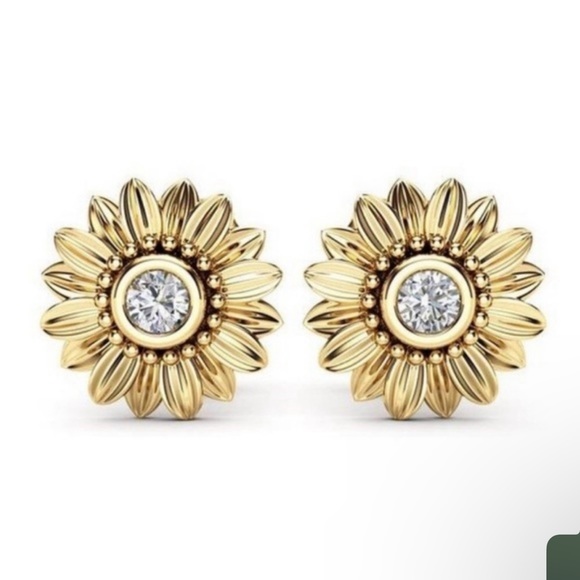 NEW 18k Yellow Silver Rose Gold Gold Diamond Earrings - Picture 2 of 3